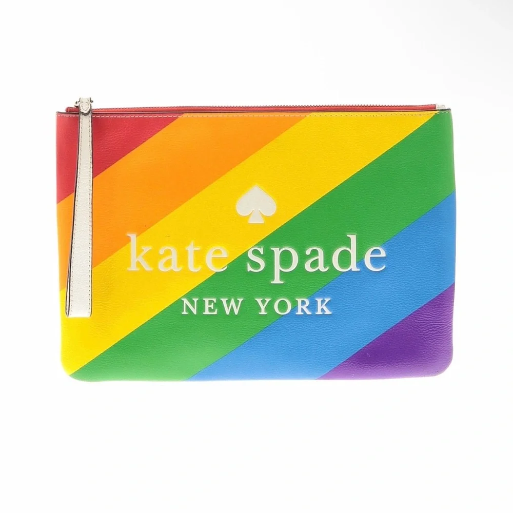kate spade Rainbow Diagonal Stripe Zip Pouch wristlet - Picture 1 of 5
